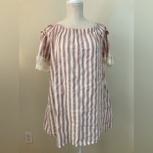 White & red stripe with wide Adjustable neckline tunic